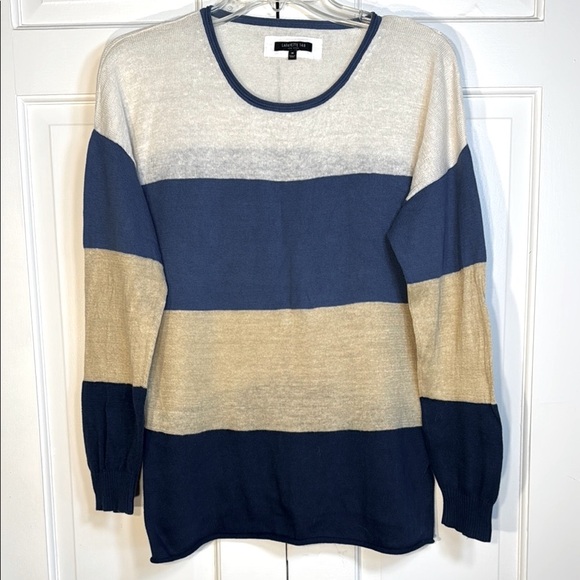Lafayette 148 New York Blue and Cream Striped Sweater - Picture 1 of 6